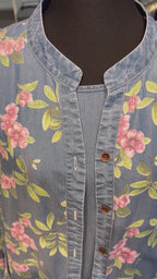 Denim 2-Piece Set –  Inner & Floral Blouse-Jeans Blue