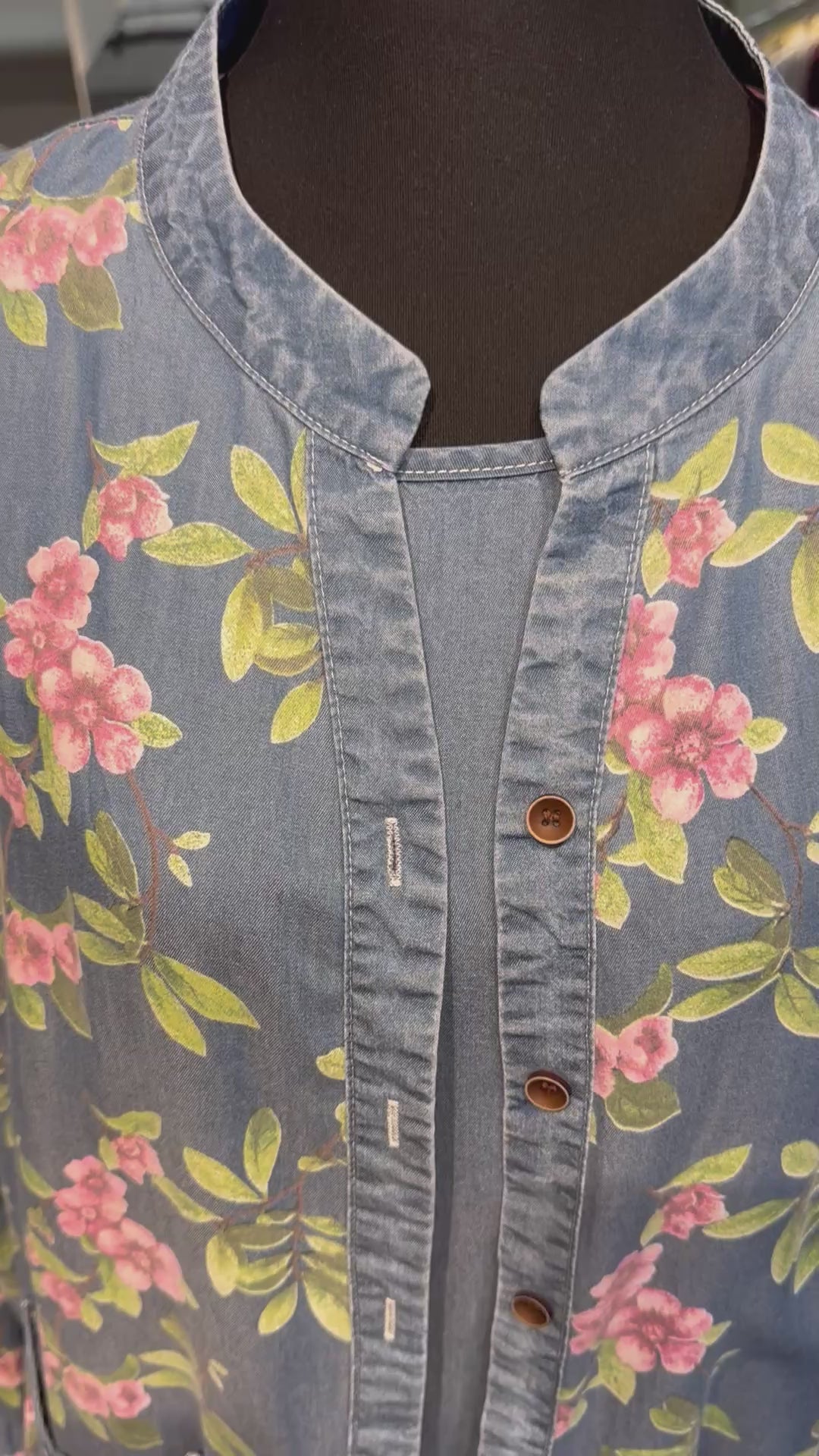 Denim 2-Piece Set –  Inner & Floral Blouse-Jeans Blue