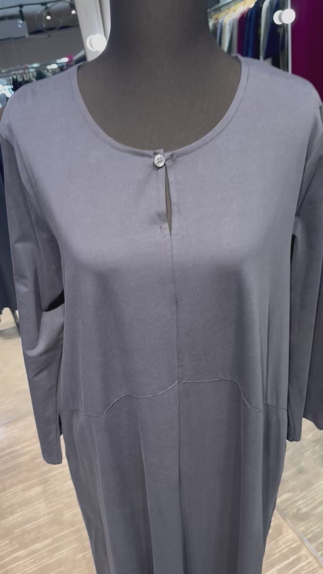 Cotton Dress with Line & Button Design- Dark Blue