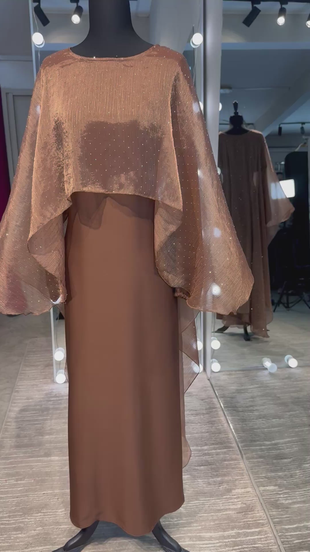 Cape Style Abaya Set with Hijab – Nida & Organza -Brown