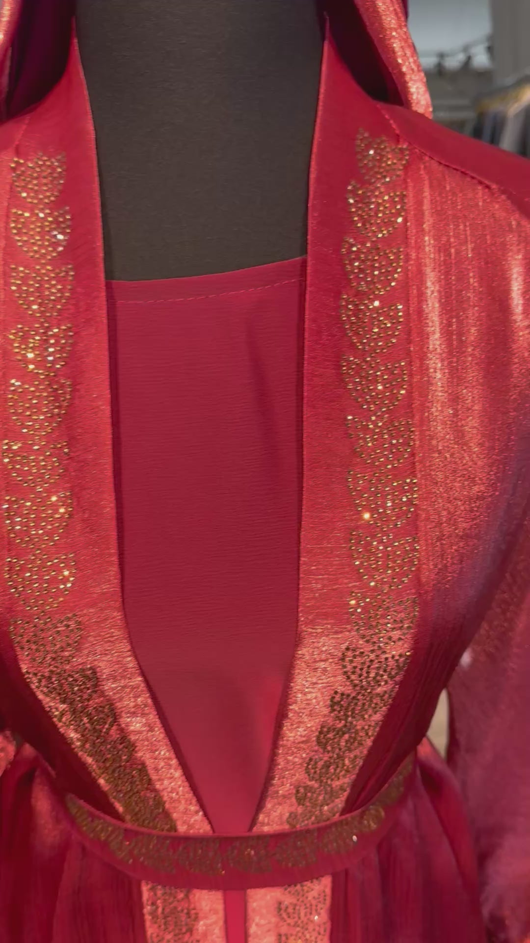 4 Piece Abaya Set with Hijab – Silky Zoom & Organza Umbrella Cut Robe- Maroon