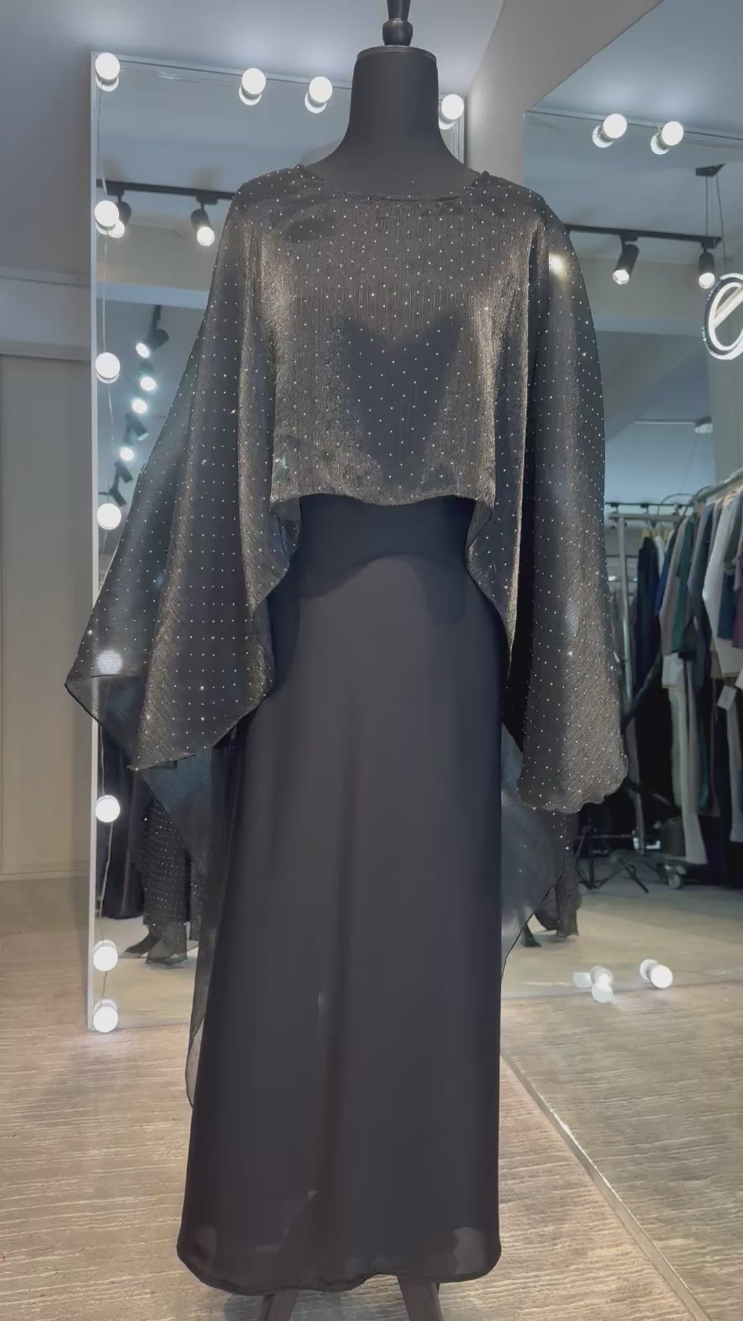 Cape Style Abaya Set with Hijab – Nida & Organza- Black