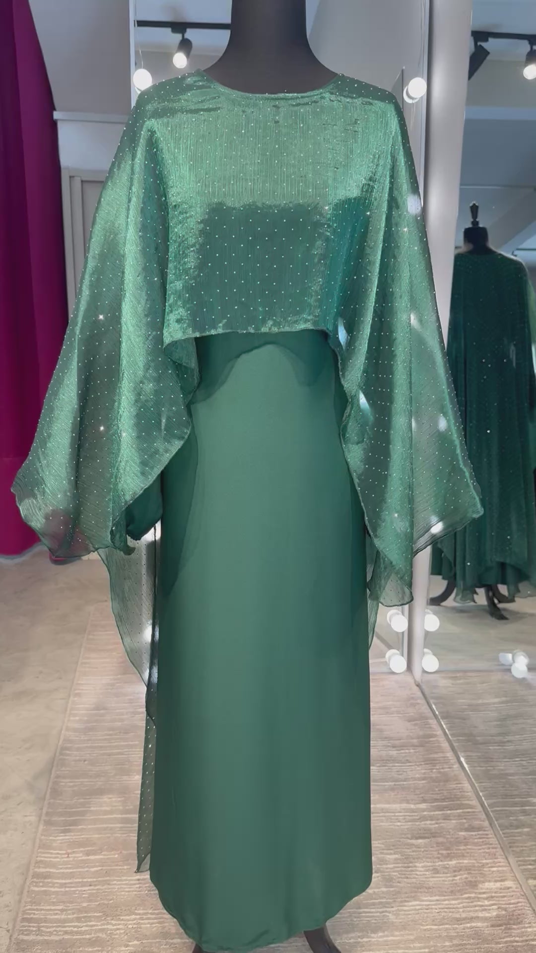 Cape Style Abaya Set with Hijab – Nida & Organza -Emerald Green