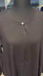 Cotton Dress with Line & Button Design- Black