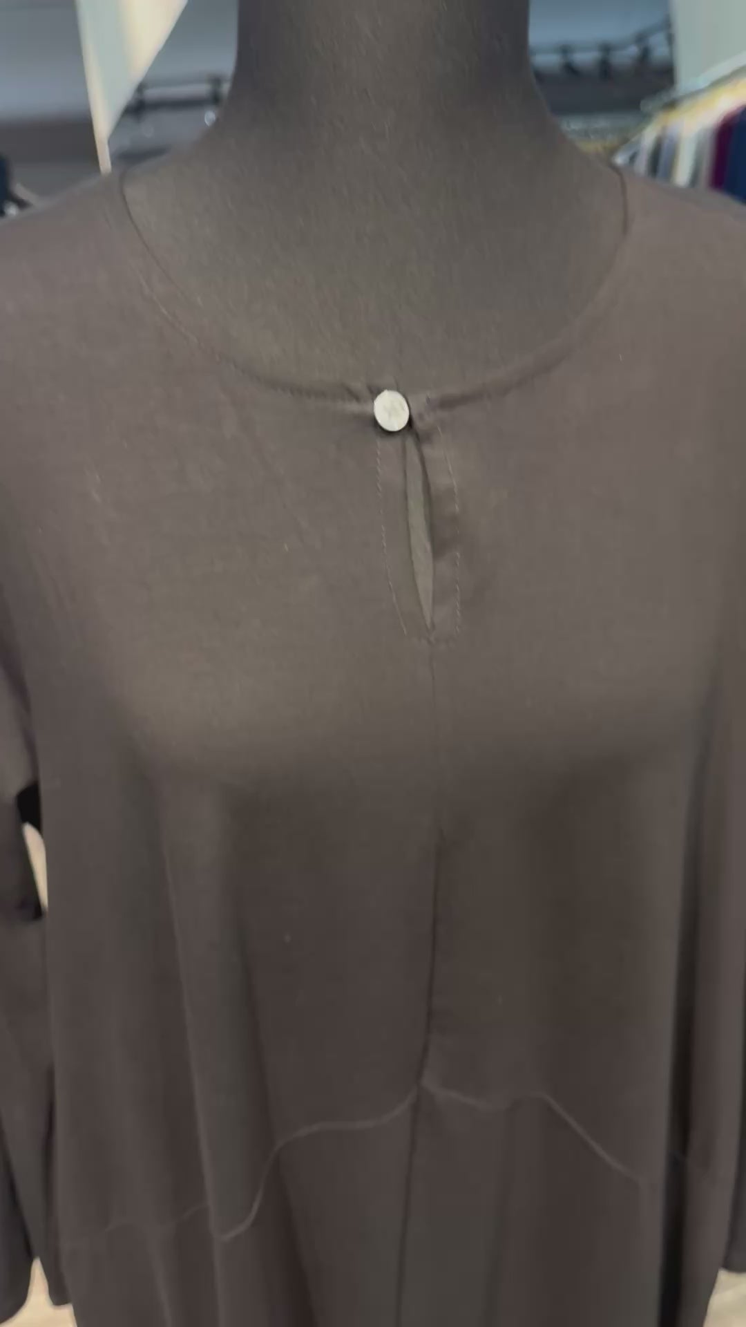 Cotton Dress with Line & Button Design- Black