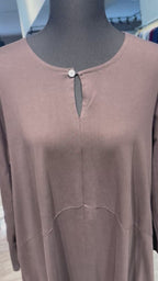 Cotton Dress with Line & Button Design- Dark Brown