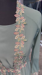 3 Piece Embroidered Abaya Set- Mint Green